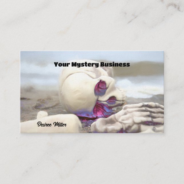 Gothic White Pink Skeleton On Beach Business Card (Front)