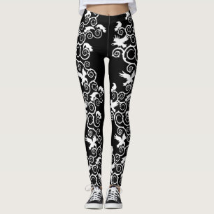 Gothic White Ravens and Thorns Leggings