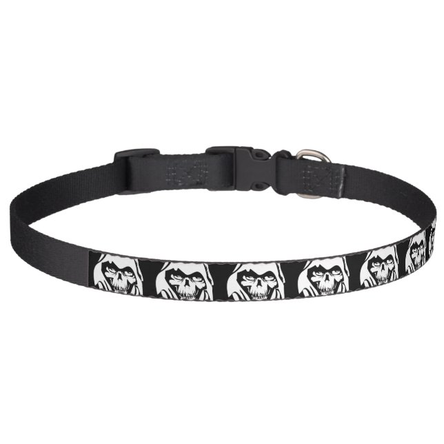 Gothic White Reaper cartoon (black background) Pet Collar (Front)