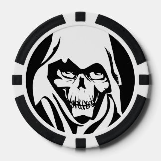 Gothic White Reaper face on black background Poker Chips