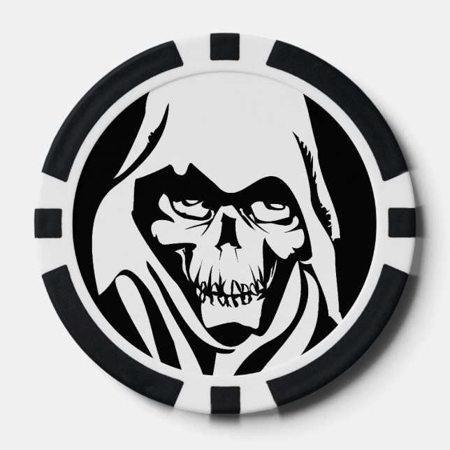 Gothic White Reaper face on black background Poker Chips (Front)