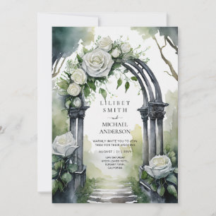 Gothic White Roses Wedding Invitation
