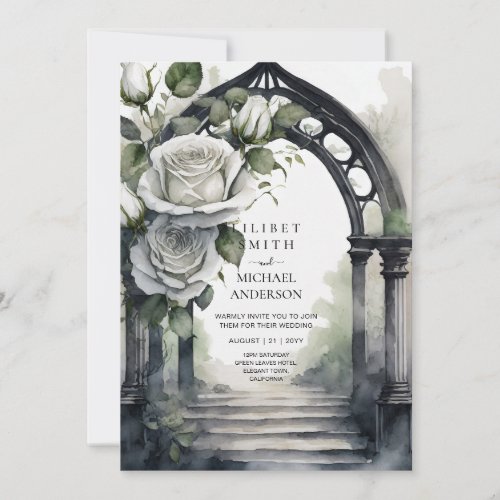 Gothic White Roses Wedding Invitation