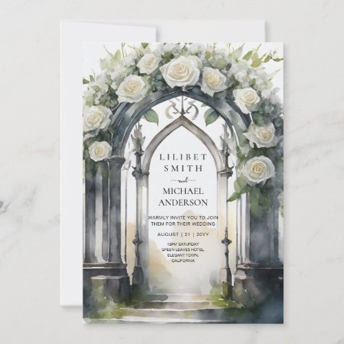 Gothic White Roses Wedding Invitation