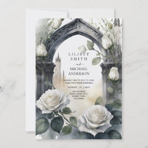 Gothic White Roses Wedding Invitation
