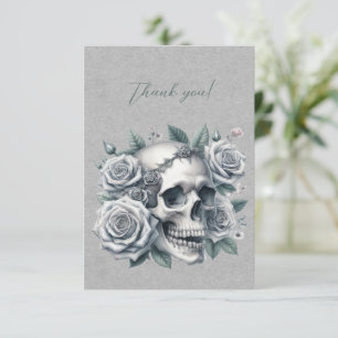 Gothic White Skull Crown of Roses Thank You Card