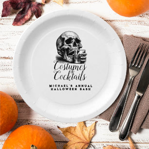 Gothic White Skull Halloween Costume Party Paper Plates