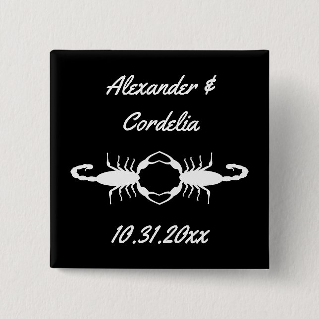 Gothic White Wedding Scorpions Custom Button (Front)