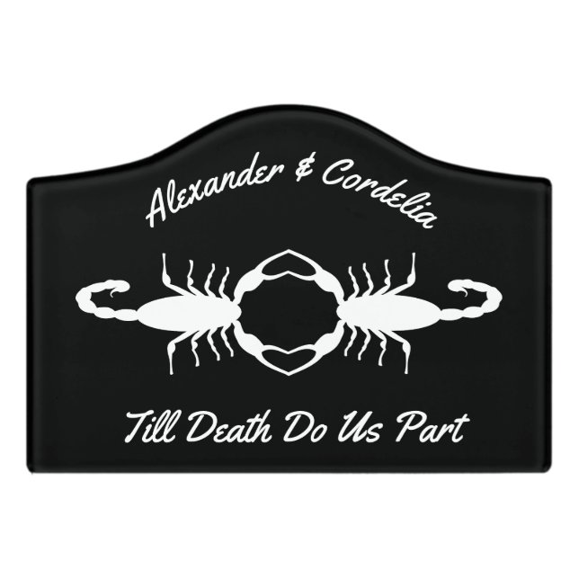 Gothic White Wedding Scorpions Custom Door Sign (Small Crest Front)