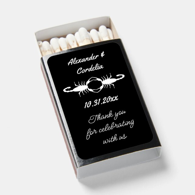 Gothic White Wedding Scorpions Custom Matchboxes (Front Open)