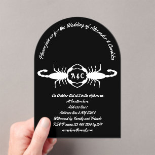 Gothic White Wedding Scorpions Custom Monogrammed Acrylic Invitations