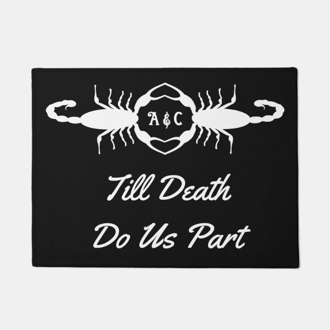 Gothic White Wedding Scorpions Custom Monogrammed Doormat (Front)