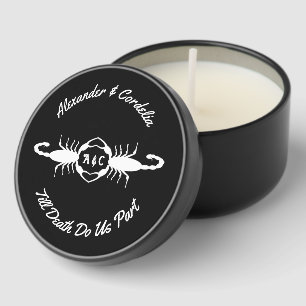Gothic White Wedding Scorpions Custom Monogrammed Mini Candle Favors