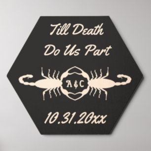 Gothic White Wedding Scorpions Custom Monogrammed Wood Photo Tile