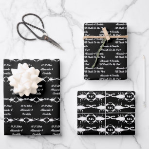 Gothic White Wedding Scorpions Custom Monogrammed Wrapping Paper Sheets