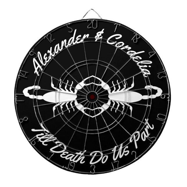 Gothic White Wedding Scorpions Custom Names Dart Board (Front)