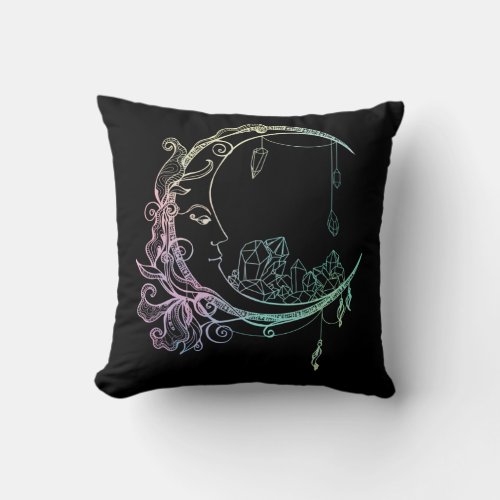 Gothic Wicca Crescent Pastel Goth Moon Throw Pillow