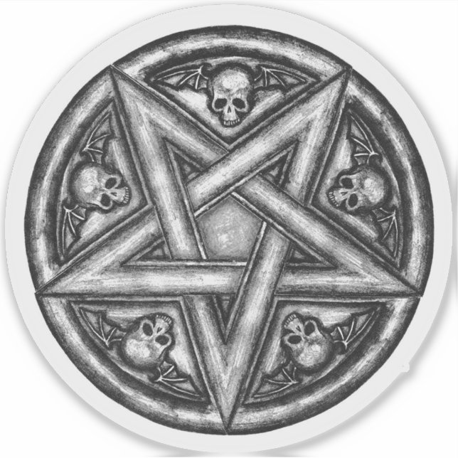 Gothic Wicca Pentagram Skulls Vinyl Cutout Sticker (Front)