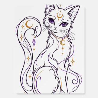 Gothic Wiccan Cat Line Art Celestial Magic Foam Board