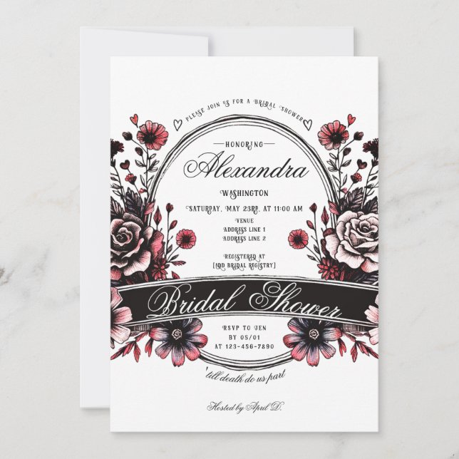 Gothic Wildflower Moody Red Rose Bridal Shower Invitation (Front)