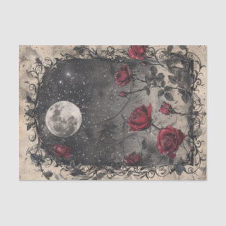 Gothic Window Full Moon Red Roses Tissue Paper