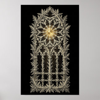 Gothic Window of Frost with Gold Rose Centre Poster