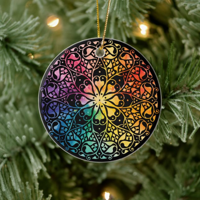 Gothic Window Rainbow Pride Ceramic Ornament (Tree)