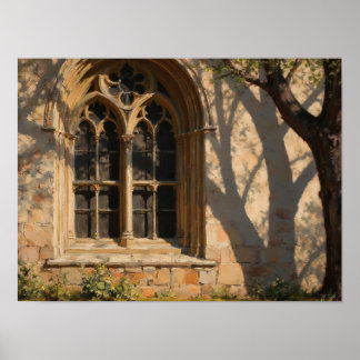 Gothic Window Shadow Impressionist Oil Painting Poster