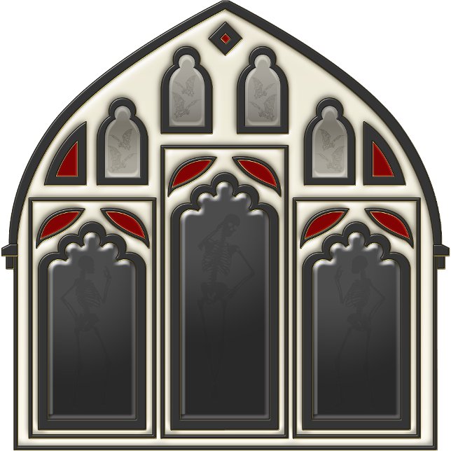 Gothic Window w/ Skeletons & Bats on Black Shower Curtain (Look in glass panes to see the bats and skeletons.
)