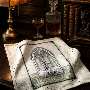 Gothic Wine Cellar Sage Green Damask Cloth Napkin