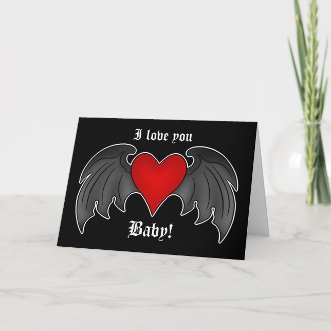 Gothic winged heart romantic Valentines Day Holiday Card (Front)