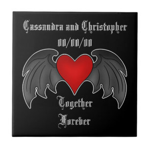 Gothic winged heart together forever ceramic tile