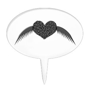 Gothic Winged Love Heart Cake Pick