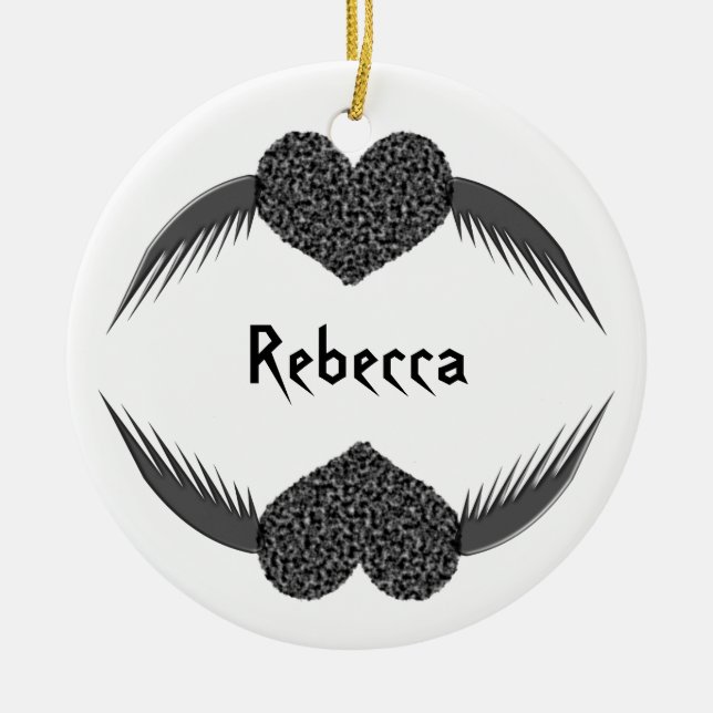 Gothic Winged Love Heart Custom Medallion Ceramic Ornament (Front)