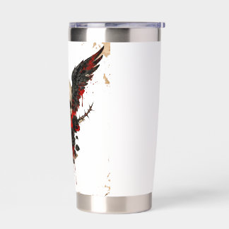 Gothic Winged Skull and Red Roses Insulated Travel Tumbler