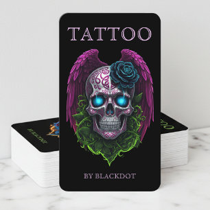 Gothic Winged Skull Modern Tattoo Studio QR Code Business Card