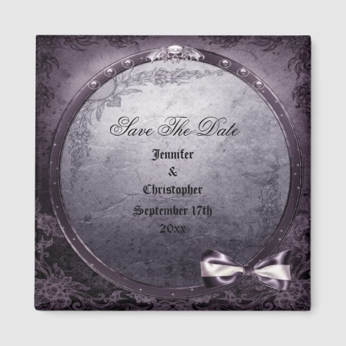 Gothic Winged Skull Purple Save The Date Wedding Magnet