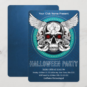 Gothic Winged Skull Red Eyes Halloween Party Invitation