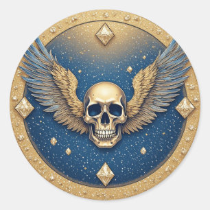 ☠️ Gothic Winged Skull Symbol For Motorcycle Fans Classic Round Sticker