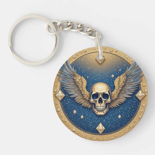 ☠️ Gothic Winged Skull Symbol For Motorcycle Fans  Keychain (Front)