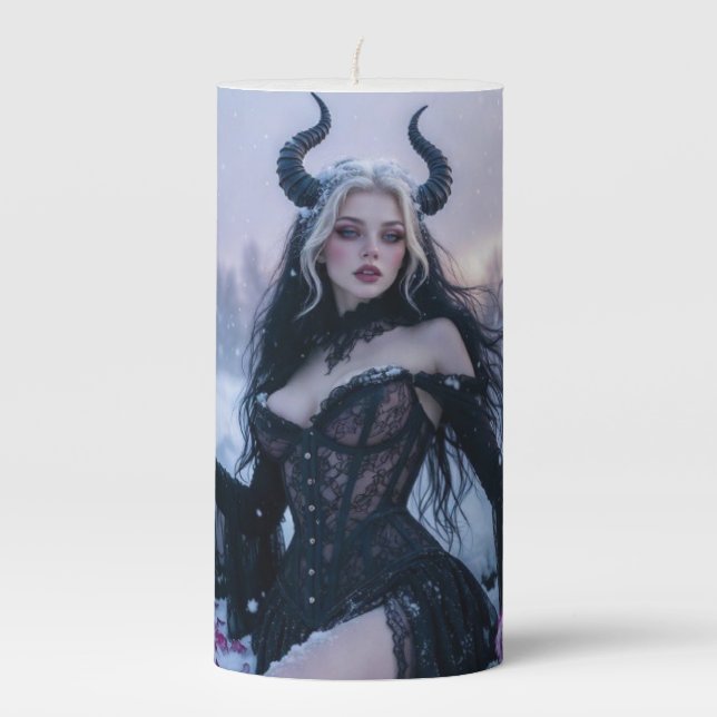 Gothic Winter Rose Pillar Candle (Front)