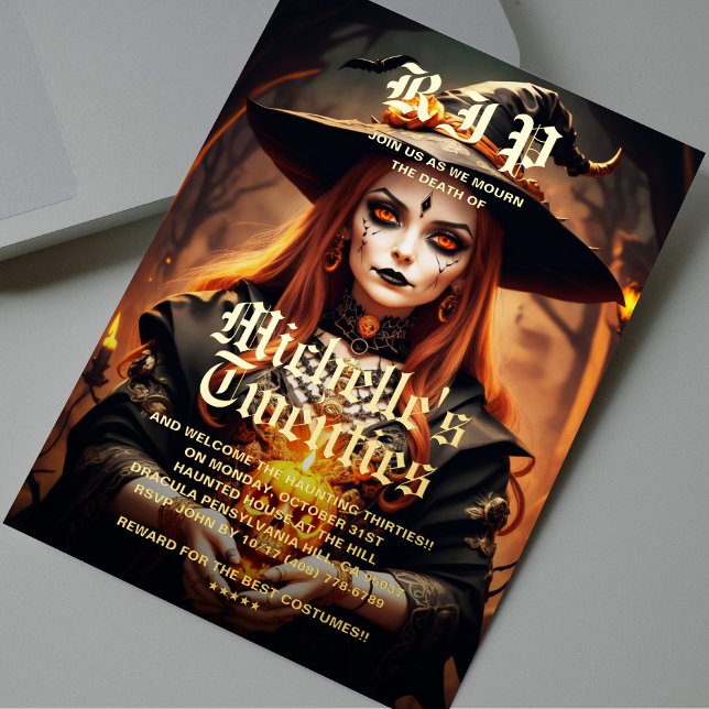 Gothic Witch 30th Birthday Adult Halloween Party Foil Invitation (Gothic Witch 20th 30th 40th 50th Birthday Adult Halloween Party Foil Invitation
)