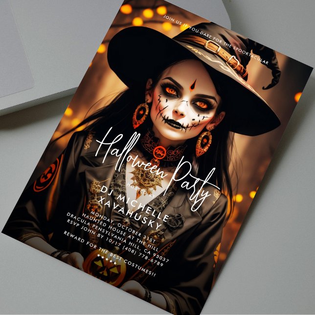 Gothic Witch Adult Halloween Party Black Orange Invitation (Gothic Witch Adult Halloween Party Black Orange Invitation
)