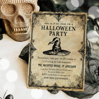 Gothic Witch Adult Halloween Party Vintage Invitation