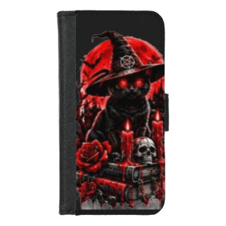 Gothic Witch Black Cat Halloween Skull Candle Desi iPhone 8/7 Wallet Case