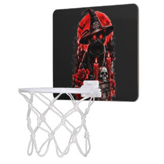 Gothic Witch Black Cat Halloween Skull Candle Desi Mini Basketball Hoop