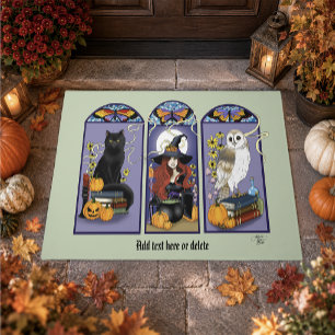 Gothic Witch Black Cat Owl Halloween Art Nouveau Doormat