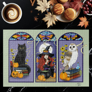 Gothic Witch Black Cat Owl Halloween Art Nouveau  Jigsaw Puzzle