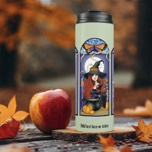 Gothic Witch Black Cat Owl Halloween Art Nouveau Thermal Tumbler