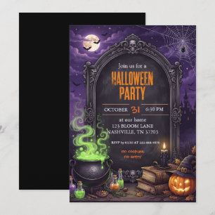 Gothic Witch Cauldron Halloween Party Invitation
